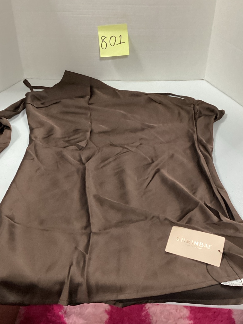 SHEIN Chocolate One-Shoulder Satin Dress